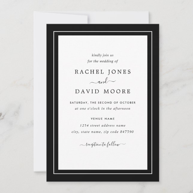 Faire-part de mariage photo moderne noir et blanc (Devant)