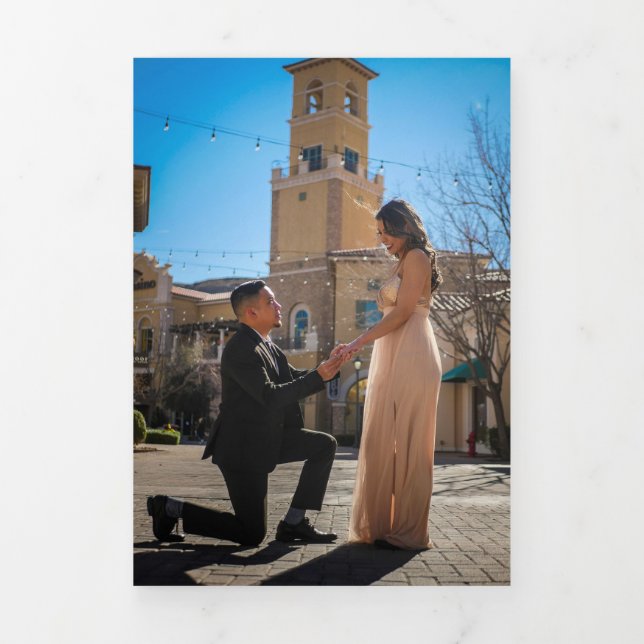 Faire-part de mariage photo moderne rose triple (Page de couverture)