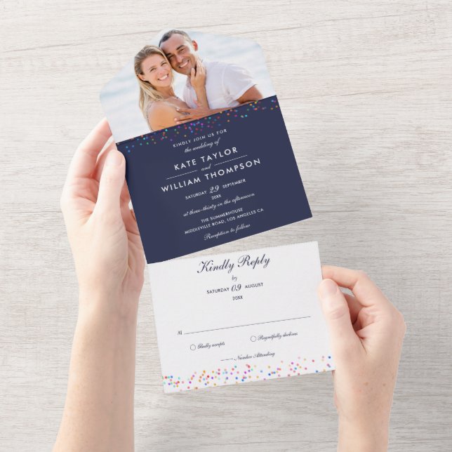 Faire-part de mariage photo Monogramme Confettis A (Déchirure)