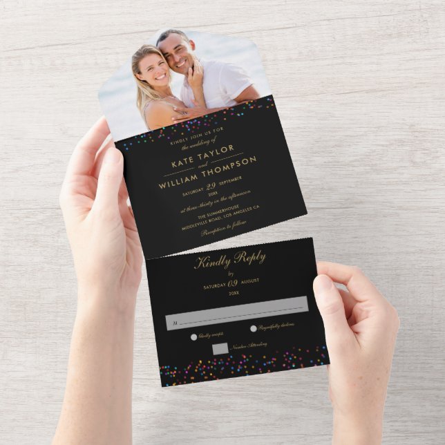 Faire-part de mariage photo Monogramme Confettis A (Déchirure)