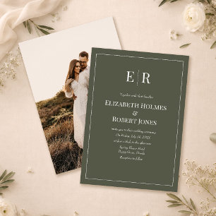 Faire-part de mariage photo Monogramme Olive foncé
