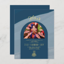 FAIRE-PART DE MARIAGE PHOTO NIKAH Blue Gold