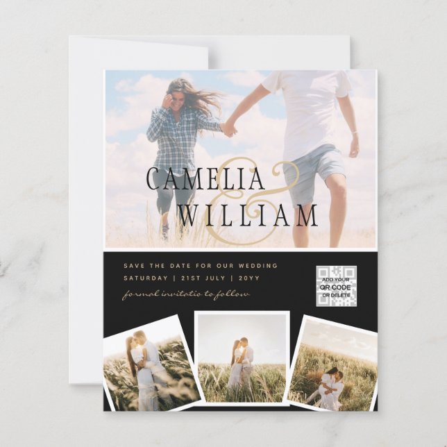 Faire-part de mariage PHOTO Noir Blanc QR CODE Enr (Devant)