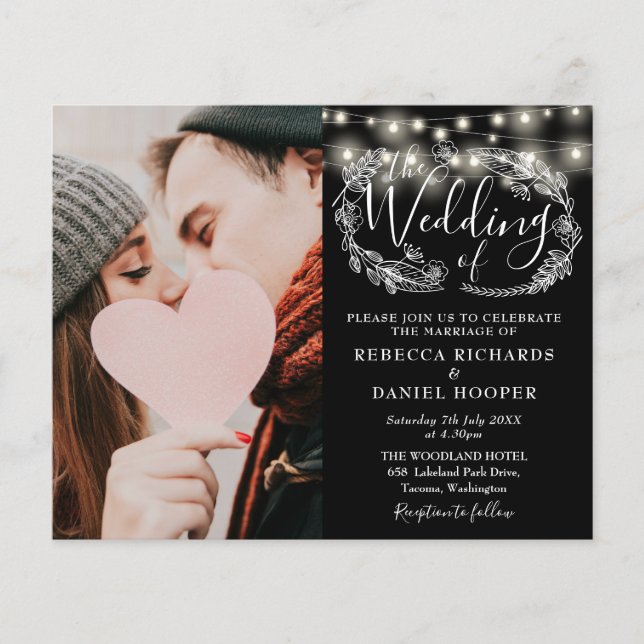Faire-part de mariage photo noir et blanc budget (Devant)