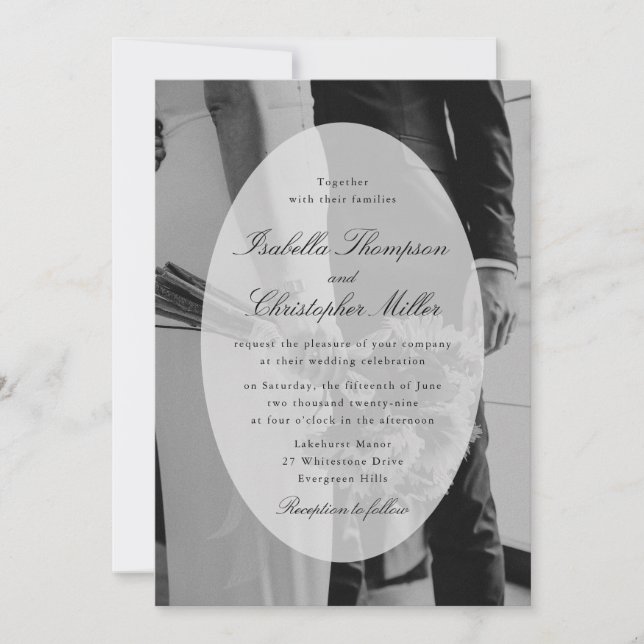 Faire-Part de Mariage Photo Noir et Blanc Moderne (Devant)