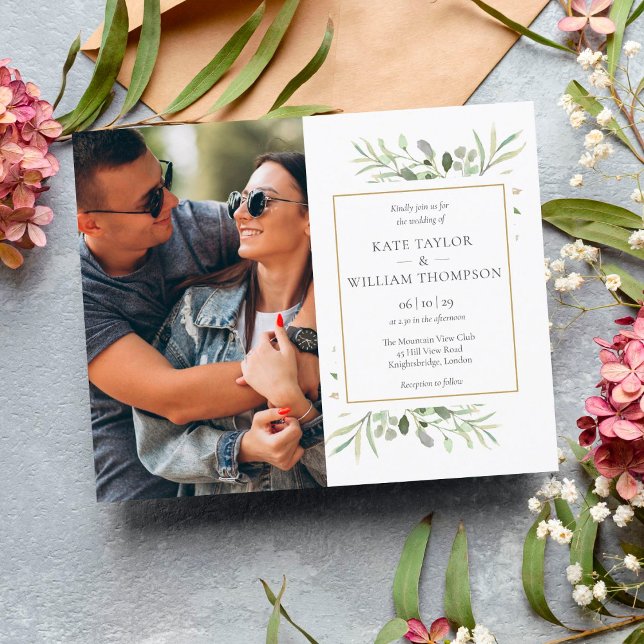 Faire-part de mariage photo or Budget Greenery (Créateur téléchargé)