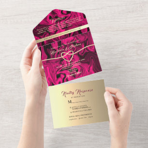 Faire-part de mariage photo or fuchsia gras