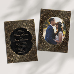 Faire-part de mariage photo or ornement vintage