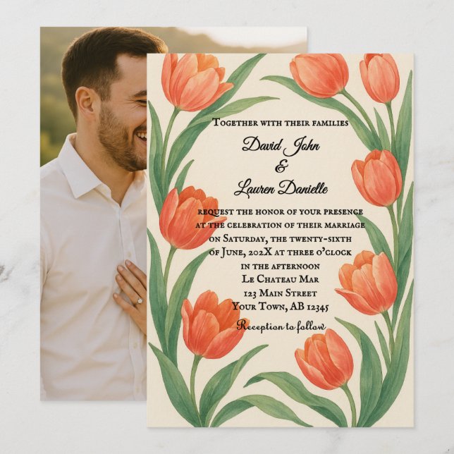 Faire-part de mariage photo Paradis des Tulipes (Devant / Derrière)
