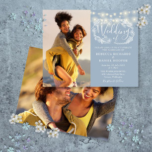 Faire-part de mariage photo poussiéreux bleu lumiè