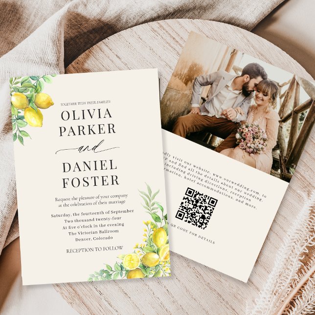 Faire-part de mariage photo QR Code Citron aquarel (Créateur téléchargé)