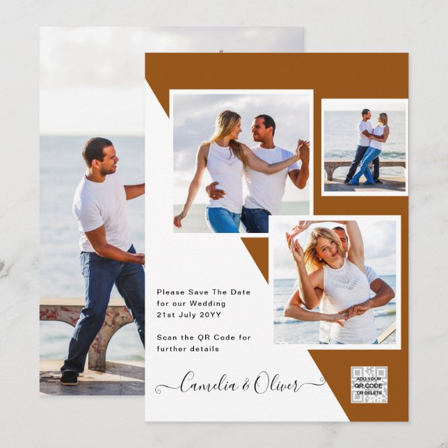 Faire-part de mariage PHOTO QR CODE en terre cuite (Devant / Derrière)
