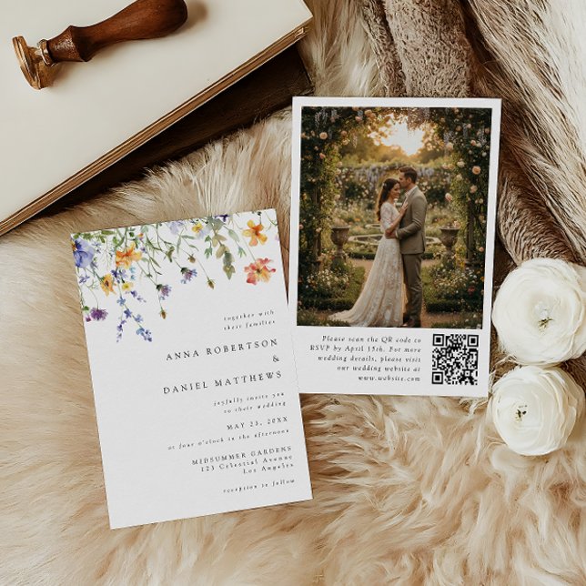 Faire-part de mariage photo QR Code Fleur sauvage  (Créateur téléchargé)