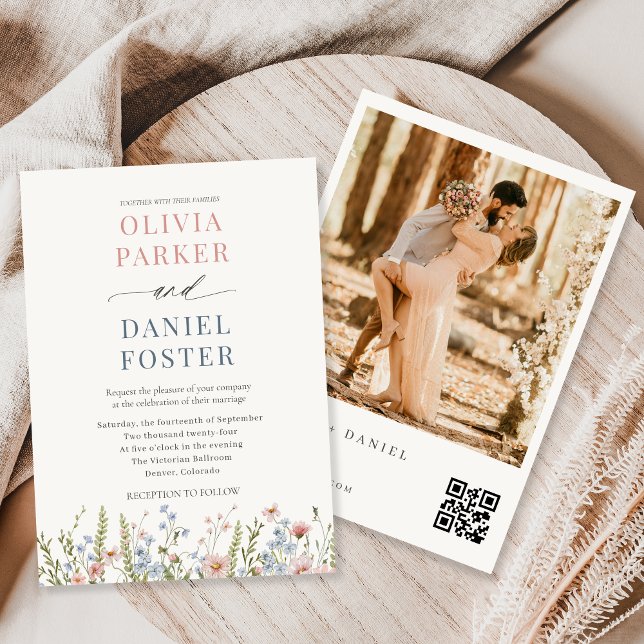 Faire-part de mariage photo QR Code Fleur sauvage  (Créateur téléchargé)