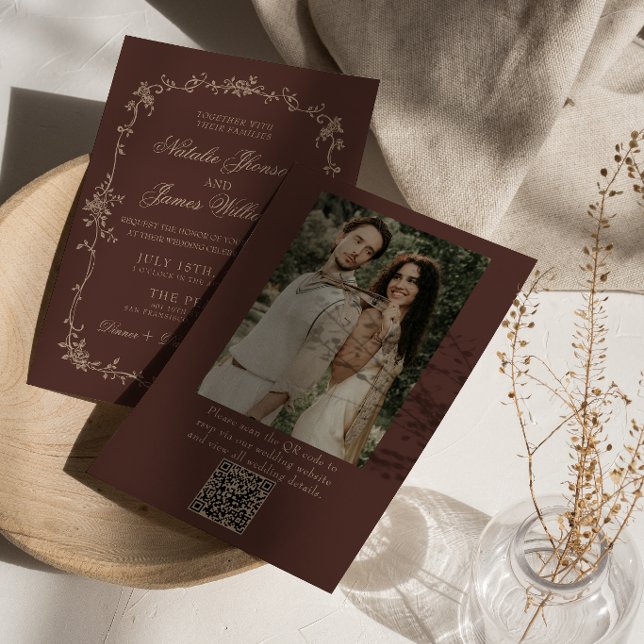 Faire-part de mariage photo QR Code Floral Espress (Créateur téléchargé)