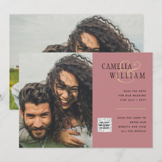 Faire-part de mariage photo QR Code Rose Poussiére