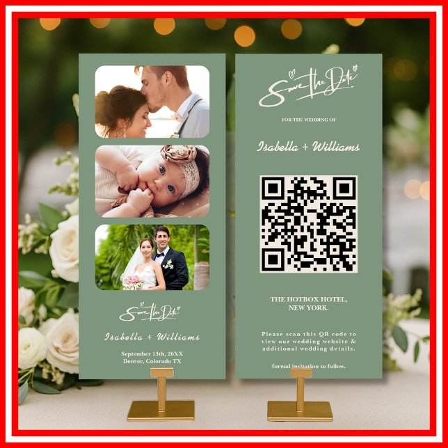 Faire-part de mariage photo QR Code Vert Sauge Enr (Créateur téléchargé)