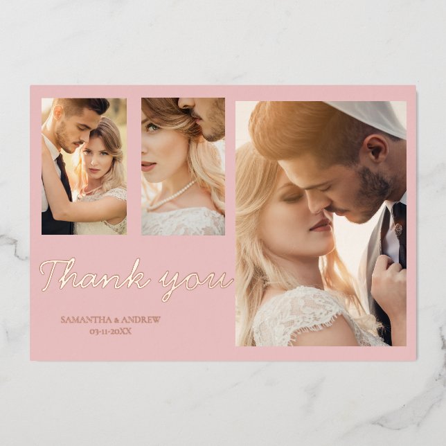 Faire-part de mariage photo remerciement rose mode (Recto)