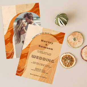 Faire-part de mariage photo, rétro brûlé orange