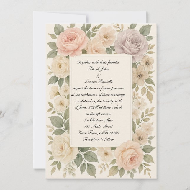 Faire-part de mariage photo Rose classique (Devant)