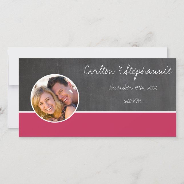 Faire-part de mariage photo rose tableau noir (Devant)