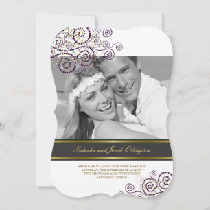 Faire-part de mariage photo spirales violettes boh