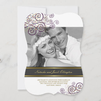 Faire-part de mariage photo spirales violettes boh