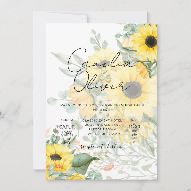 Faire-part de mariage photo Sunflower moderne (Devant)
