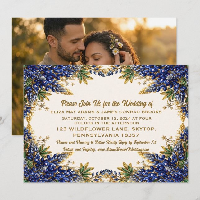 Faire-part de mariage photo Texas Bluebonnet (Devant / Derrière)