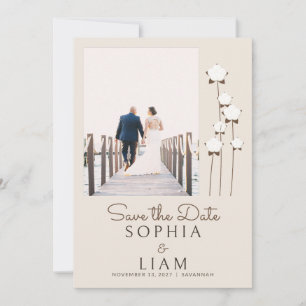 Faire-part de mariage photo tige de coton Boho