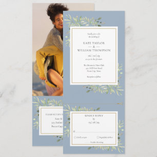 Faire-part de mariage photo tout-en-un Dusty Blue