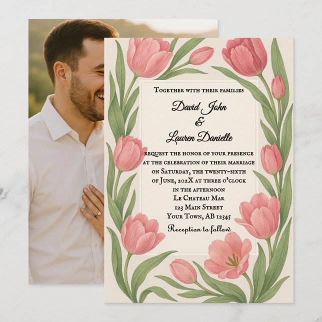 Faire-Part de Mariage Photo Tulipe Ever After (Devant / Derrière)