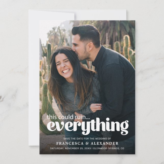 Faire-part de mariage photo typographie drôle (Devant)