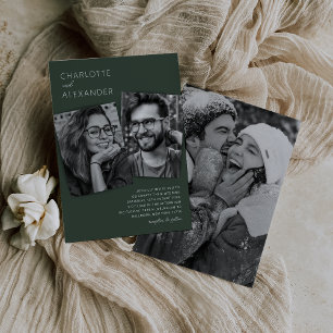 Faire-part de mariage photo vert mousse moderne