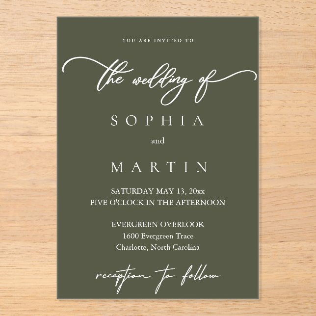 Faire-part de mariage photo vert olive moderne (Recto)