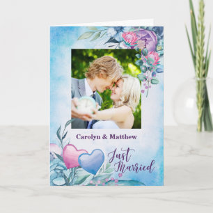 Faire-part de mariage photo violet et bleu