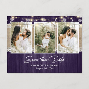 Faire-Part de Mariage Photo Violet Rustique