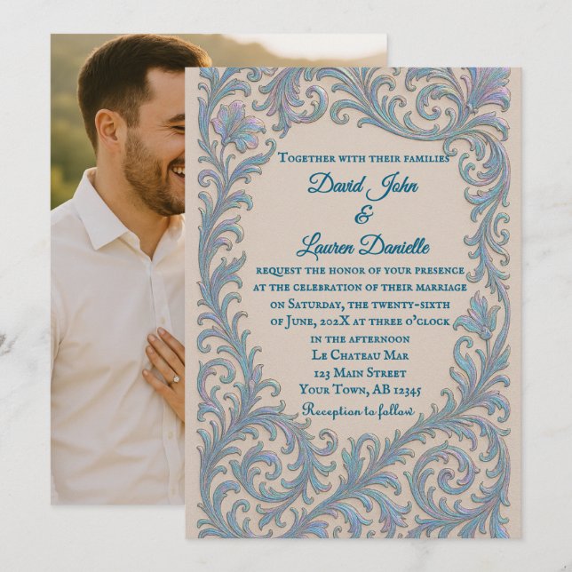 Faire-Part de Mariage Photo Vœu Irridescent (Devant / Derrière)