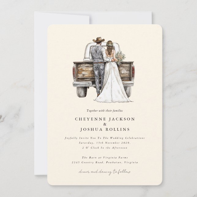 Faire-part de mariage photo western rustique moder (Devant)