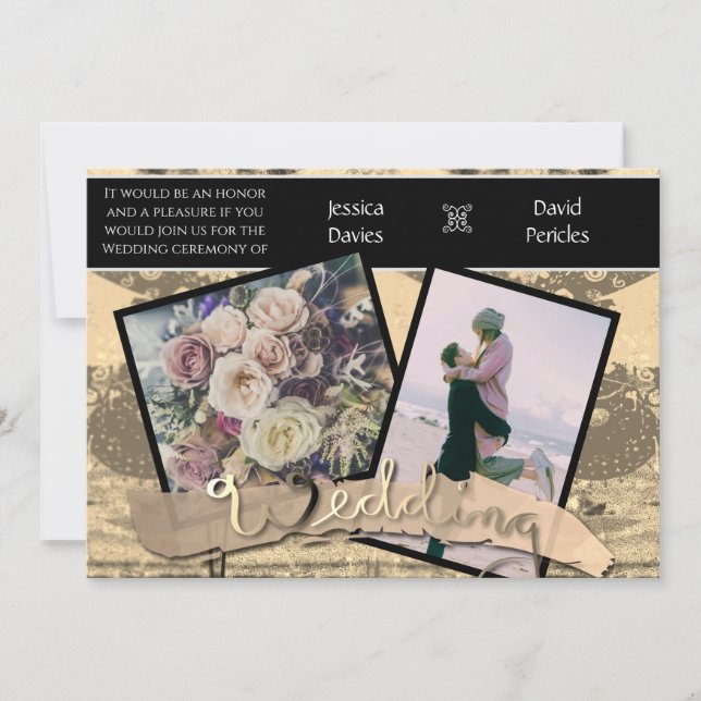 Faire-part de mariage Photos & Sépia Steampunk (Devant)