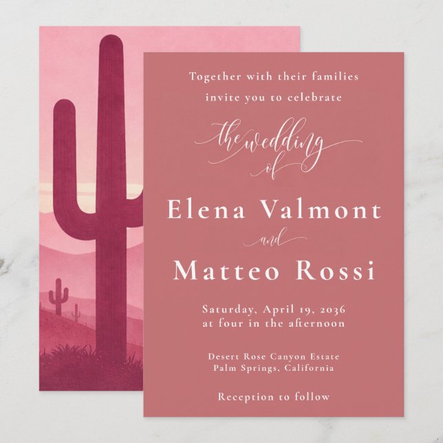 Faire-part de mariage Pink Desert Sunset – Bohème  (Devant / Derrière)