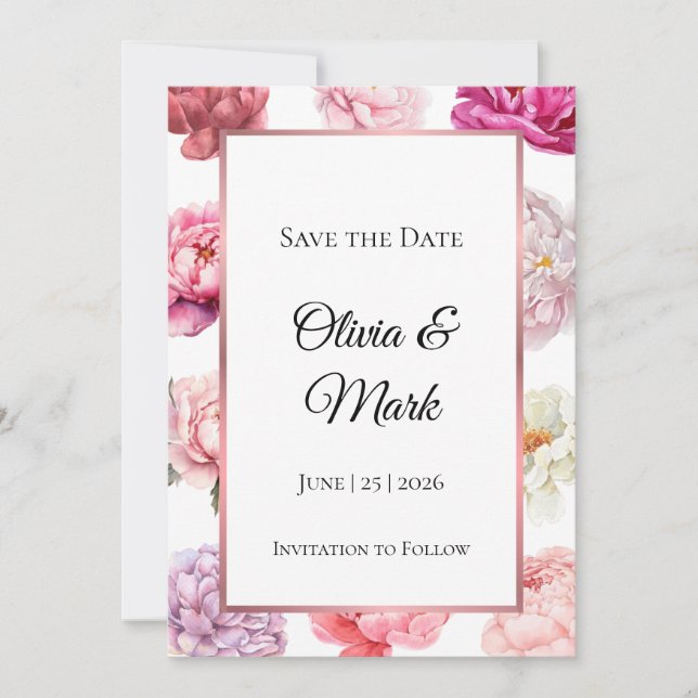 Faire-part de mariage Pivoine aquarelle | Floral R (Devant)