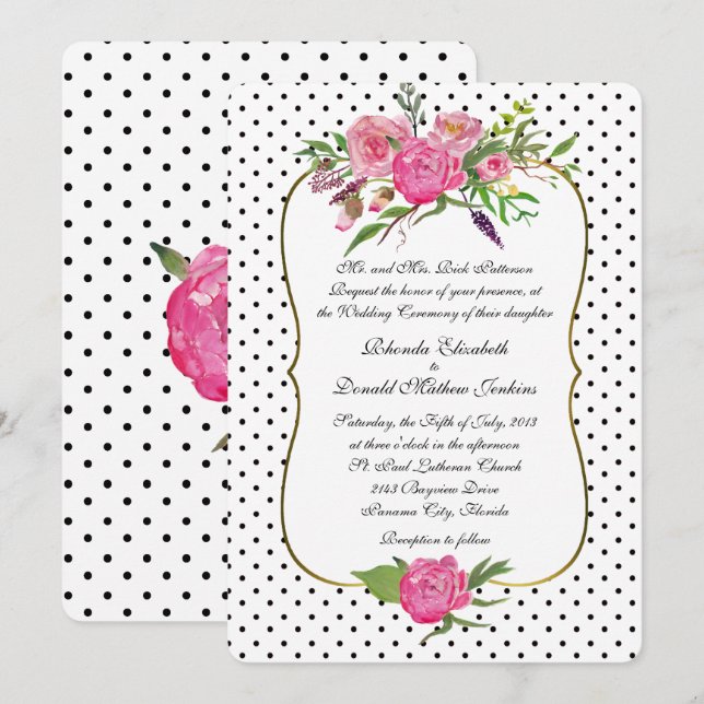 Faire-part de mariage pivoines et pois (Devant / Derrière)