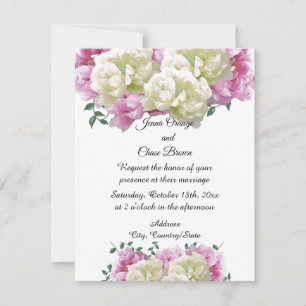Faire-part de mariage Pivoines roses et ivoire