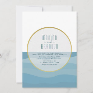 Faire-part de mariage plage aquarelle bleue