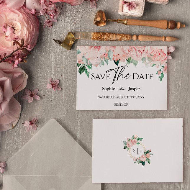 Faire-part de mariage plat blanc floral à rosir En (Créateur téléchargé)
