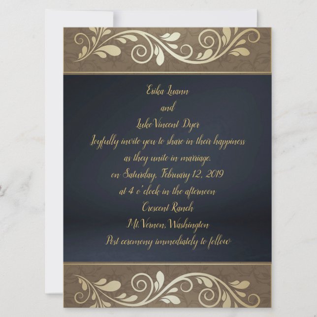 Faire-part de mariage plat Classy Gold Swirl (Devant)