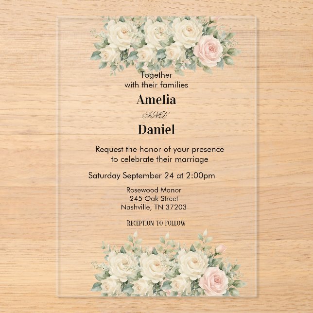 Faire-part de mariage plat en acrylique Eucalyptus (Recto)