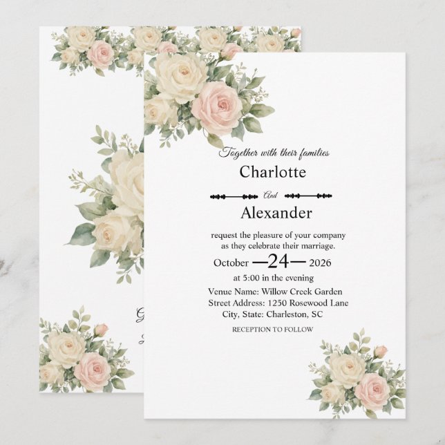 Faire-part de mariage plat Eucalyptus Elegance (Devant / Derrière)