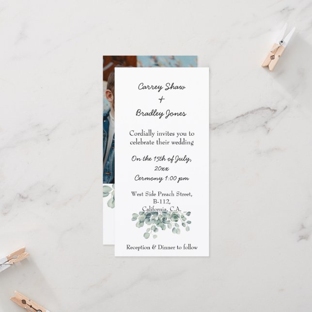 Faire-part de mariage plat personnalisé (Devant/Arrière en situation)